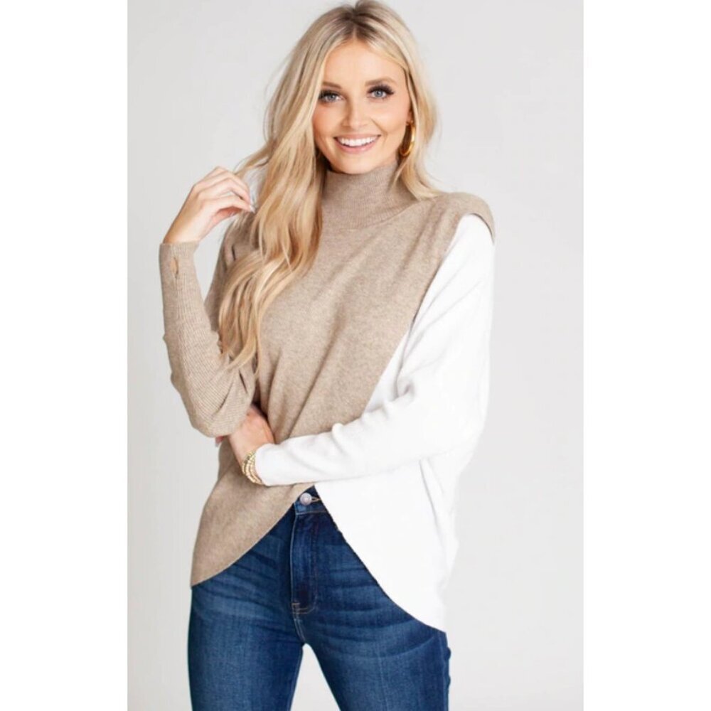 Nwt Elan Khaki Cross Front Color Block Sweater Si… - image 1